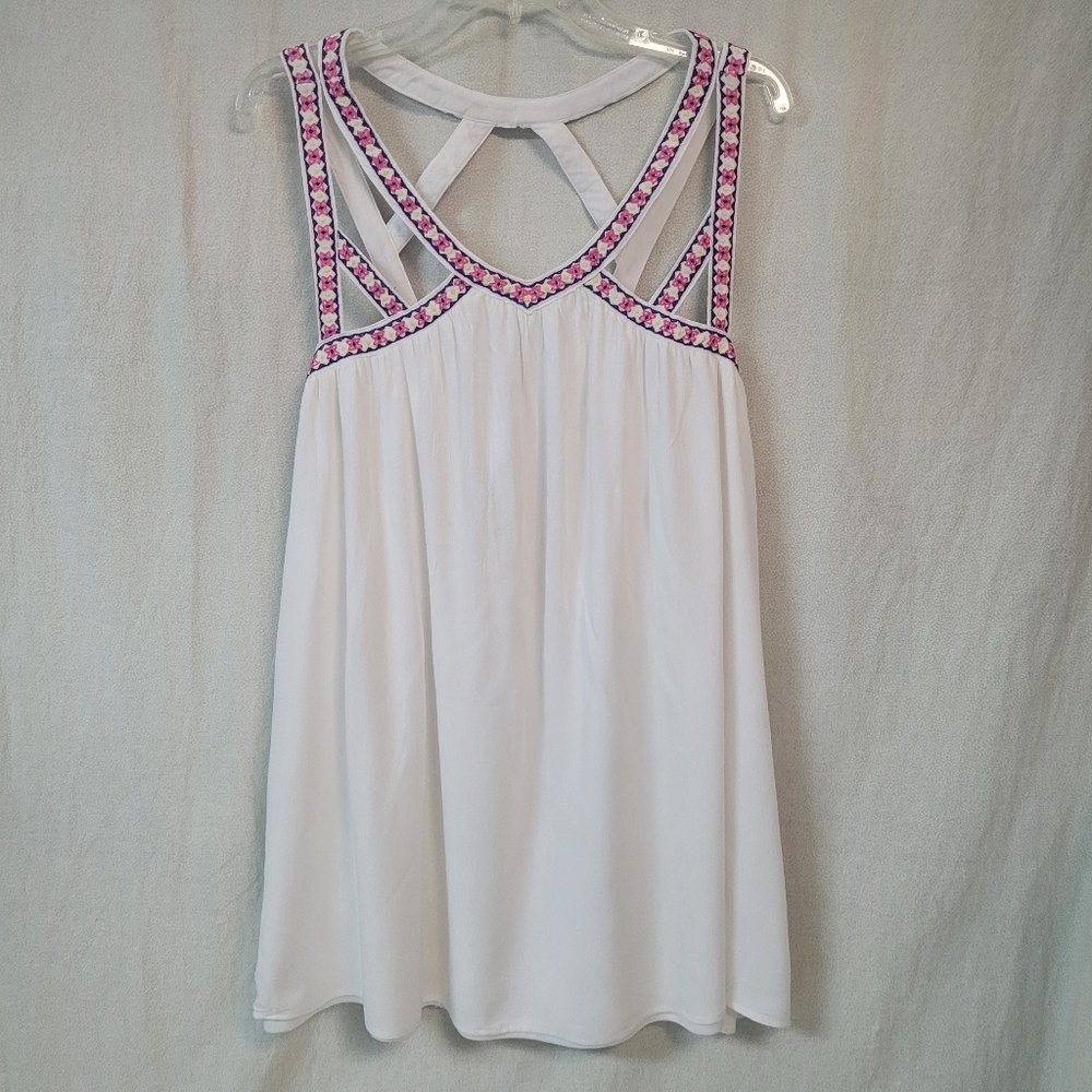 Altar’d State Womens SM White Dress Sleeveless Flowy Boho Embroidered Babydoll